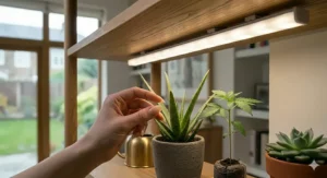 Young seedlings in their early vegetative stage growing under a controlled full-spectrum light to promote compact, healthy stems.
