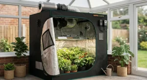 PPFD coverage map for LED grow light in grow tent.