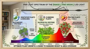 Graphic illustrating the drop in natural British winter daylight hours and how using a full spectrum grow light for indoor plants helps maintain year-round health.