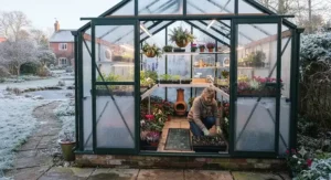 A well-insulated greenhouse protected from British frost to allow for winter plant propagation