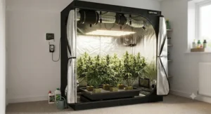 A fully assembled and operational complete system representing the best grow tent for indoor cultivation.
