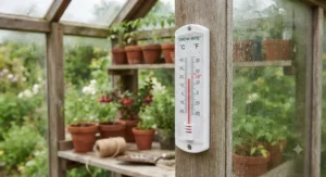 A simple, durable, and cheap greenhouse thermometer designed to withstand humid UK growing conditions.
