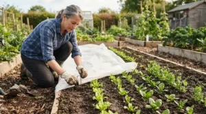 Securing the best horticultural fleece down with pegs over tender spring seedlings