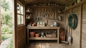 Storage options and space needed for a petrol vs electric lawn mower in a compact utility shed