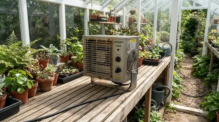 Safety guards and stability checks on an electric vs paraffin greenhouse heater