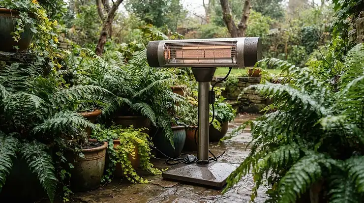 Water resistant electric greenhouse heater for winter operating safely in humid growing conditions