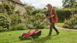 Safe cable handling while operating electric lawn mowers in a back garden