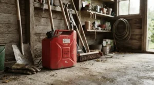 Following safety guidelines for fuel storage when operating petrol lawn mowers at home